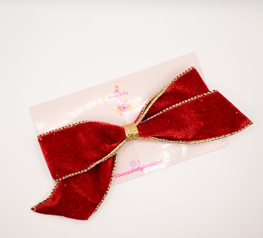 Velvet Gold & Red- Large bow