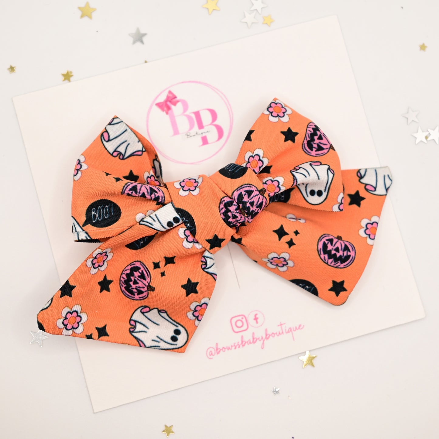 Pumpkins and ghosts-Fabric bow- SALE